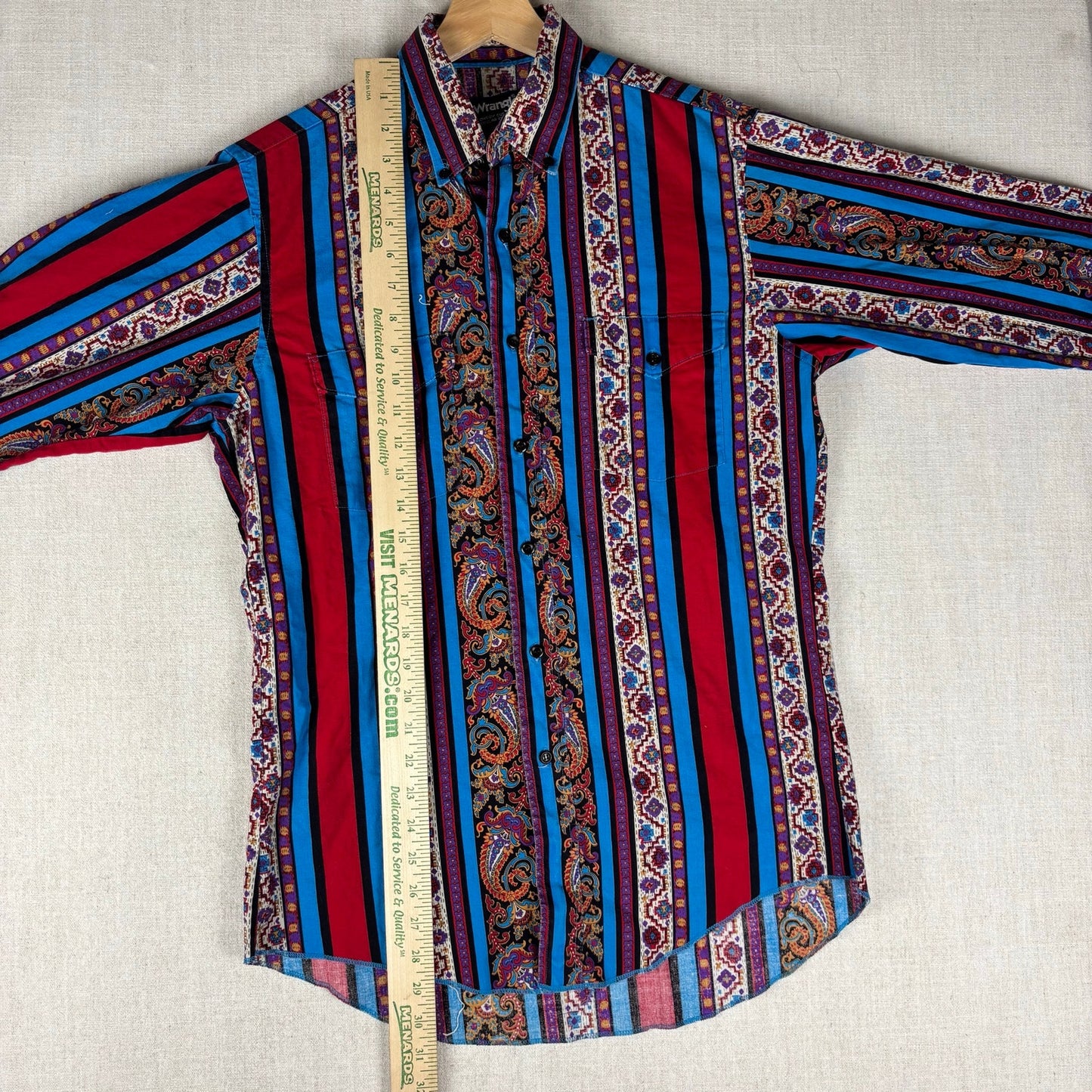 Vintage Wrangler Paisley Aztec Brushpopper Psychedelic Cowboy Cut Sz 15 1/2-35