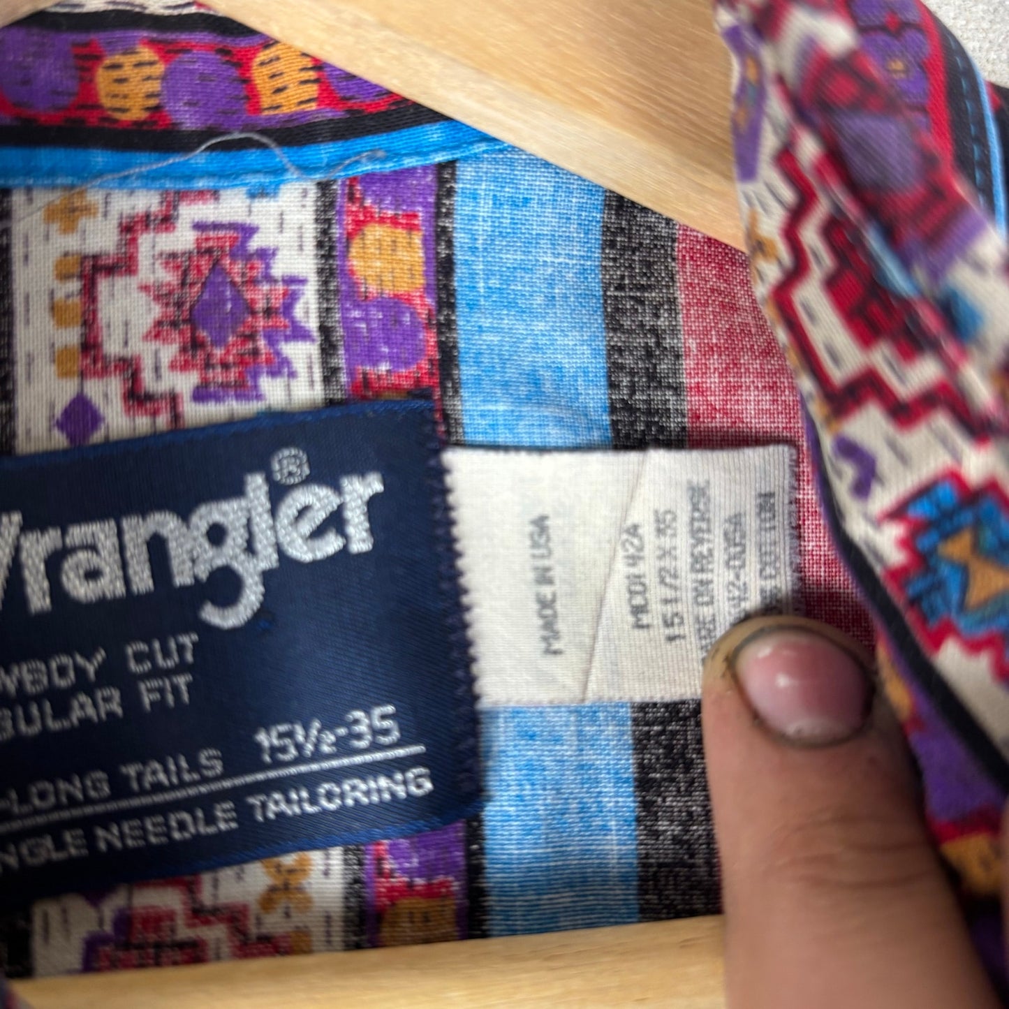 Vintage Wrangler Paisley Aztec Brushpopper Psychedelic Cowboy Cut Sz 15 1/2-35