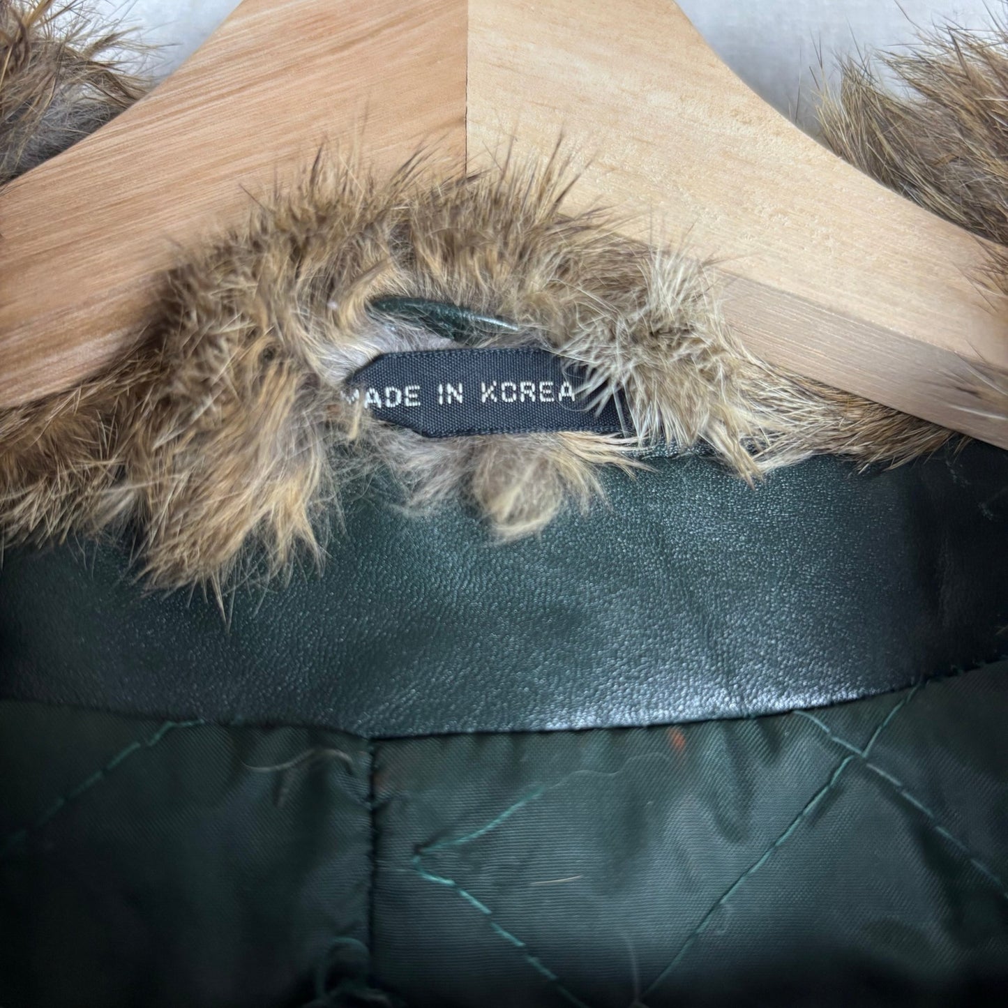 Vintage Martini Nappa Leather Fur Trim Dark Green Coat Sz 22