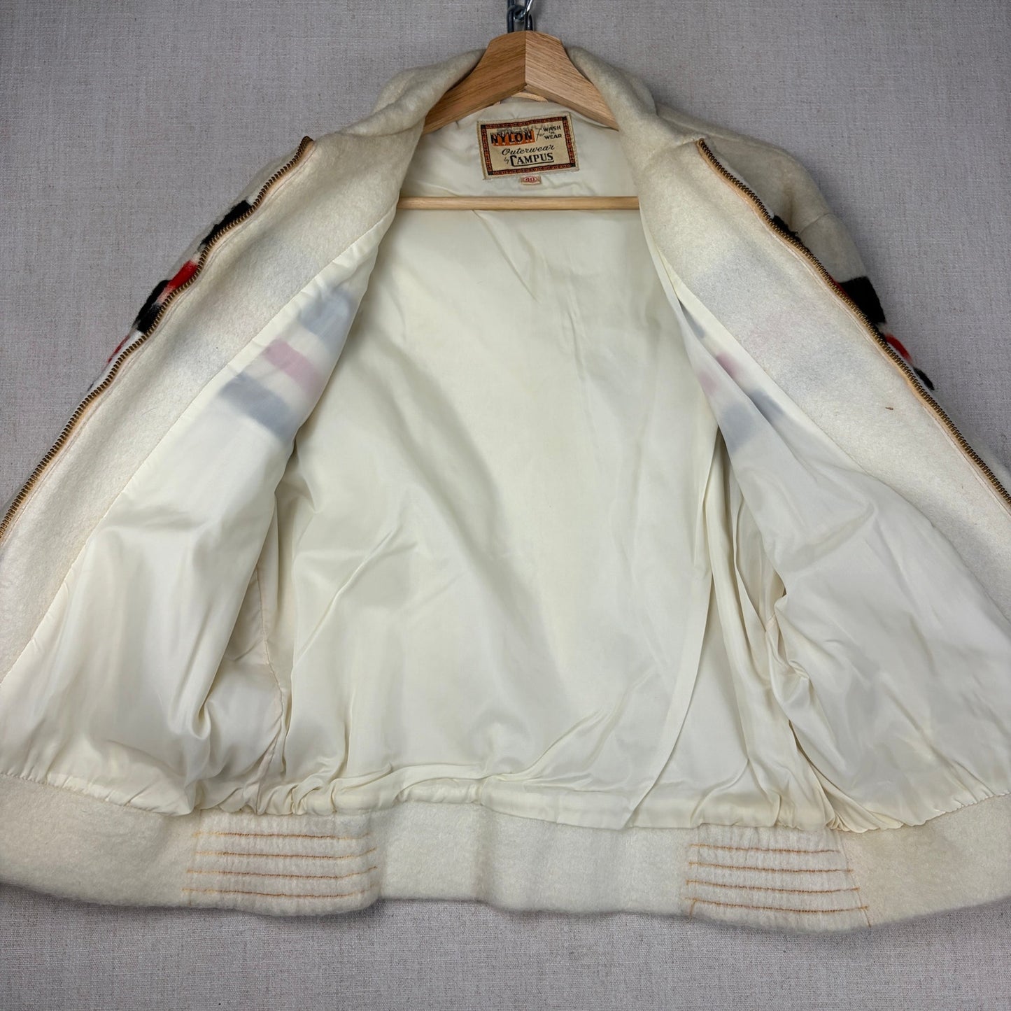 1950s Ricky Campus Nylon Jacket Fuzzy Striped True Vintage Sz 40