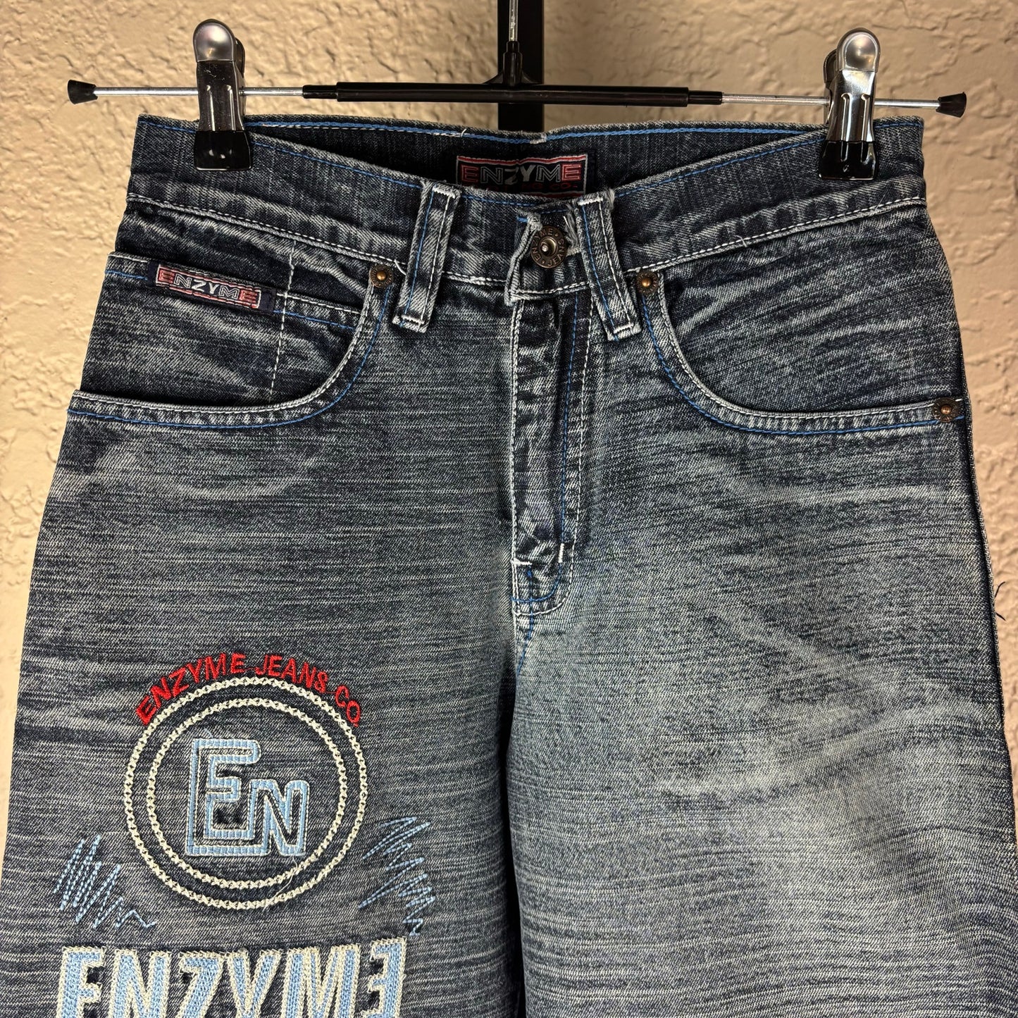 NWT Enzyme Jeans Co Y2K Sz 12 Embroidered Wide Leg Skater Jeans