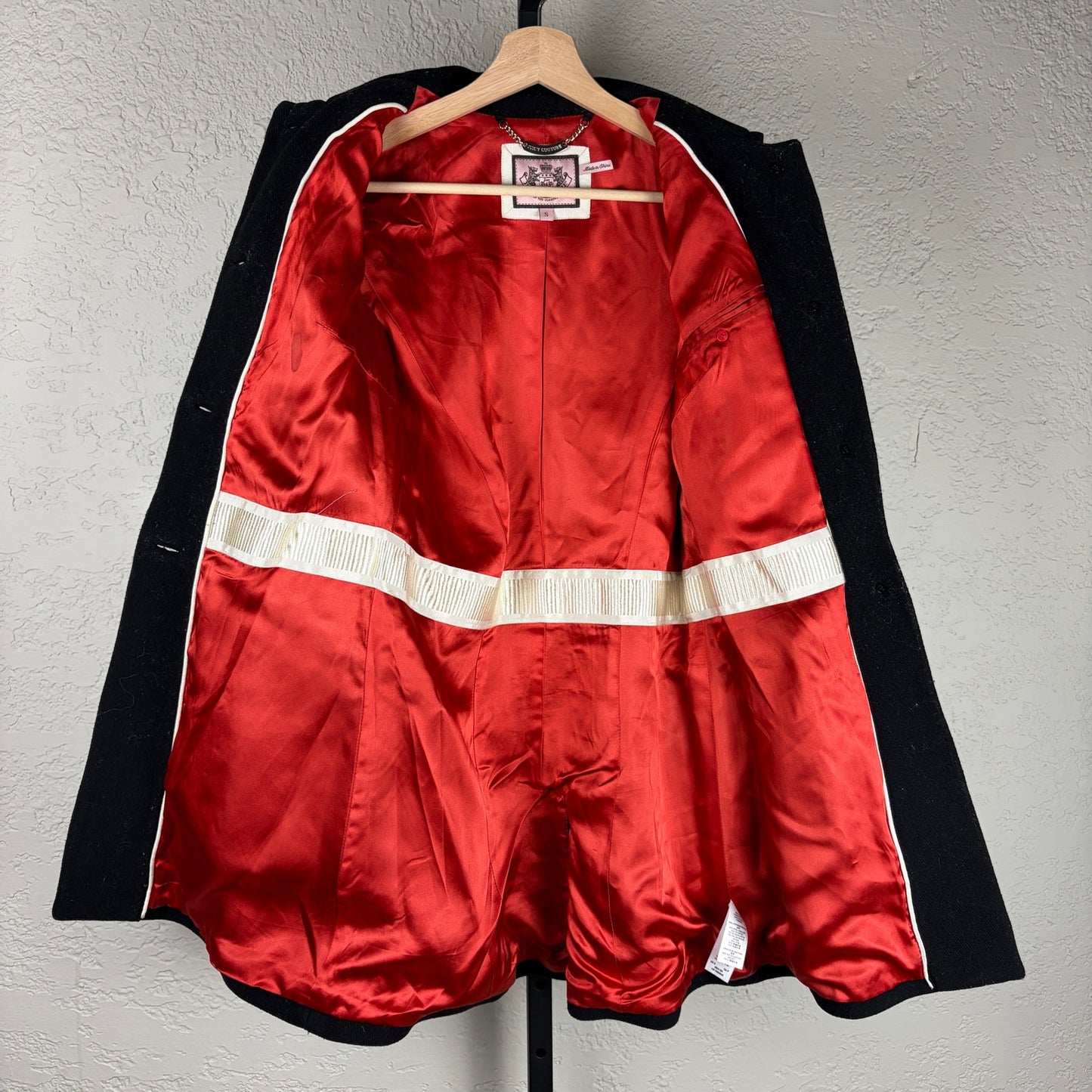 Juicy Couture Y2K Small Red Satin Lined Wool Trench Peacoat