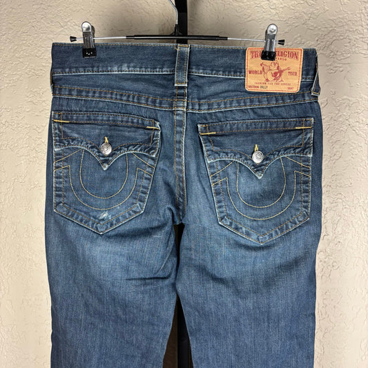 True Religion Billy Straight Fit Sz 32 Dark Wash Whisker Jeans