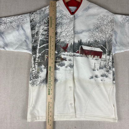 Vintage Nature Winter AOP Wrap Around Cardigan Sweater Medium