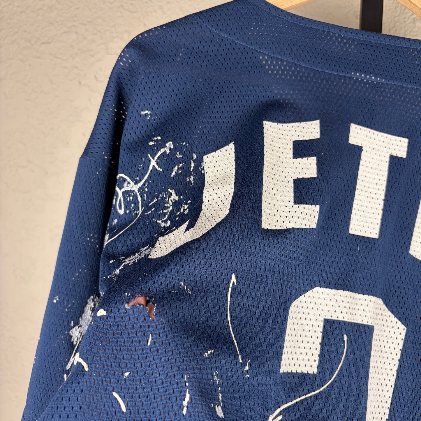 New York Yankees Derek Jeter Logo 7 Vintage Paint Splattered XL Baseball Jersey