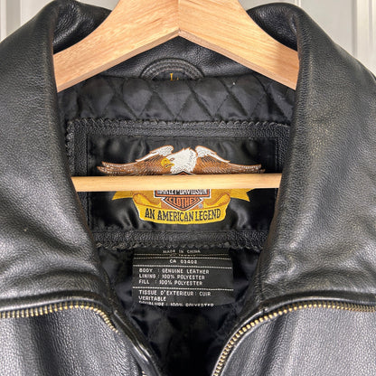 Harley Davidson Embroidered Flame Sleeves Ride Free Large Leather Jacket