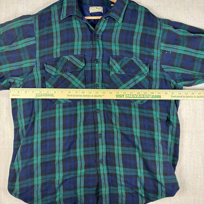 Vintage LL Bean Green Plaid Thinsulate Quilted Distressed Flannel XXL Jacket