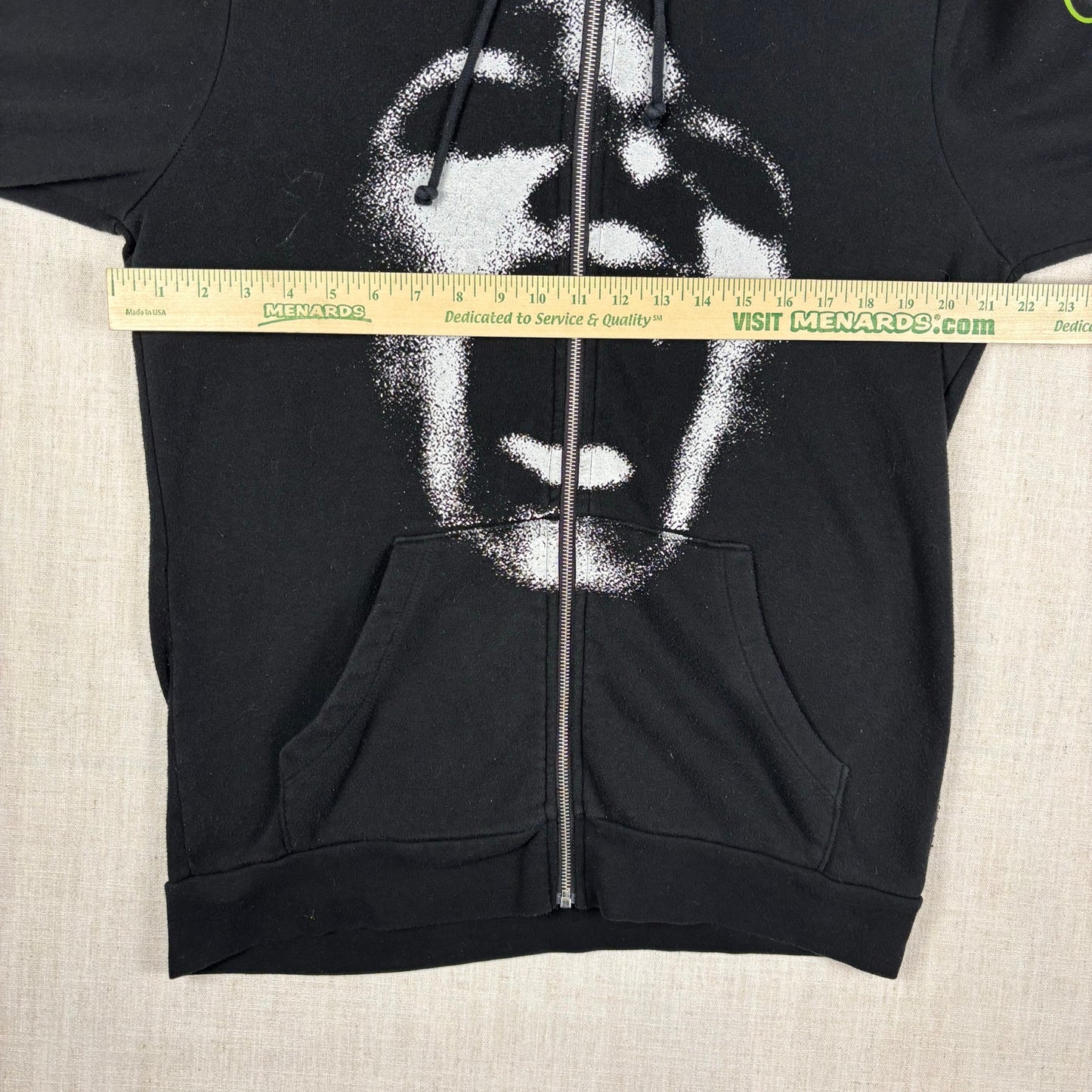 Deftones Band Black Full Zip Up Hoodie Scream Face Logo Green Sleeve Print Medium