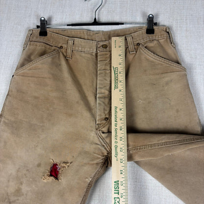 Vintage Carhartt Pants 1970s Distressed Tan Duck Canvas Quilted Lined Sz 32