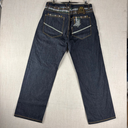 ENYCE Y2K Flannel Plaid Jeans NWT Dark Wash Sz 34 Skater Denim