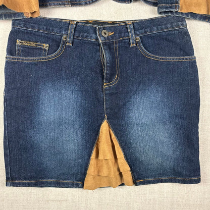 Baby Phat Y2K Denim Suede 2pc Skirt Jacket Matching Set Sz XL