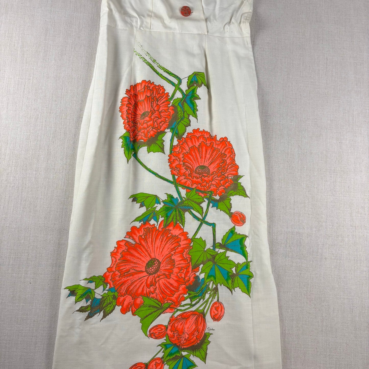 Vintage Alfred Shaheen Hand Painted RARE Hawaiian Three Button Maxi Dress
