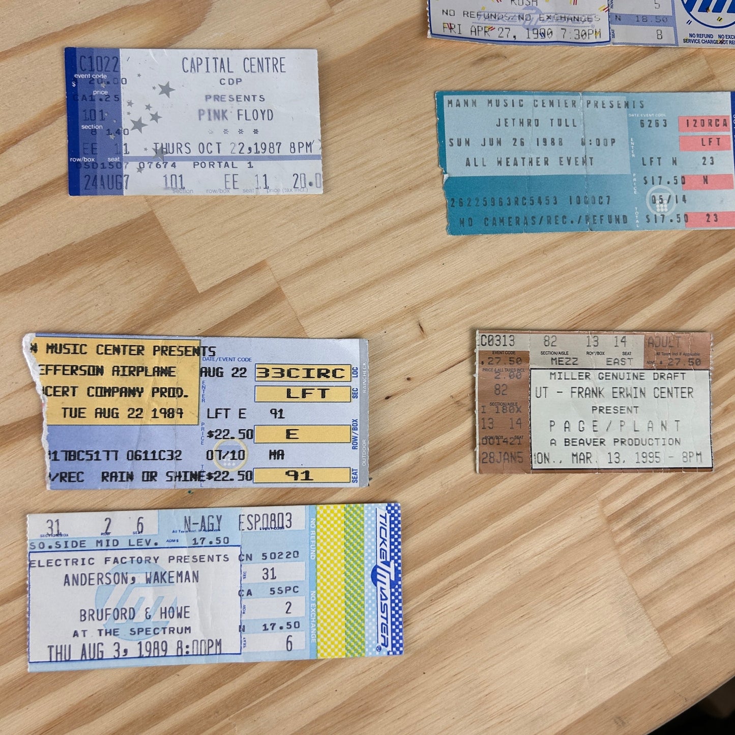 Concert Stubs LOT of 13 1980s 90s Rock Band Used, Pink Floyd