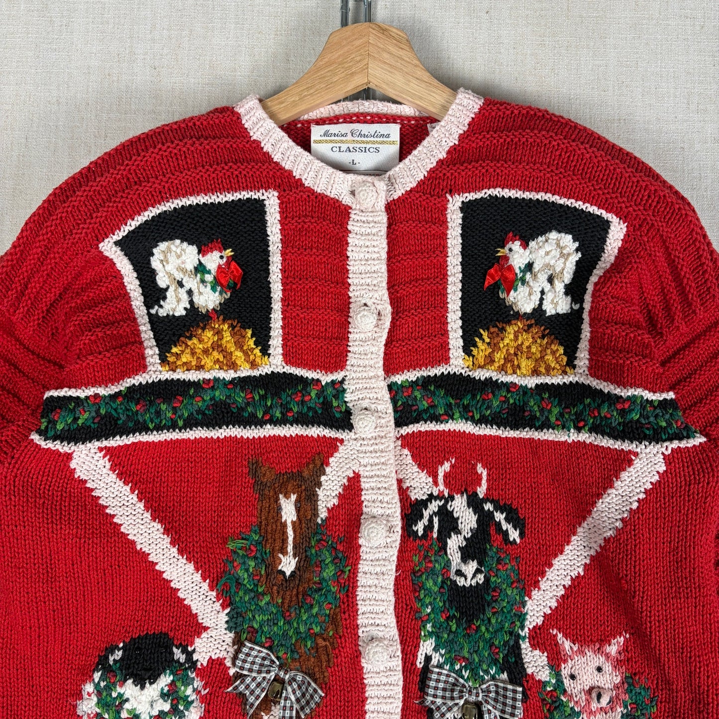 VTG Marisa Christina '94 Christmas Collection Farm Animal Large 3D Knit Cardigan
