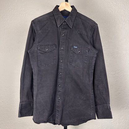Wrangler X-Long Tails Vintage 90s Black Pearl Snap Small Button Down Shirt