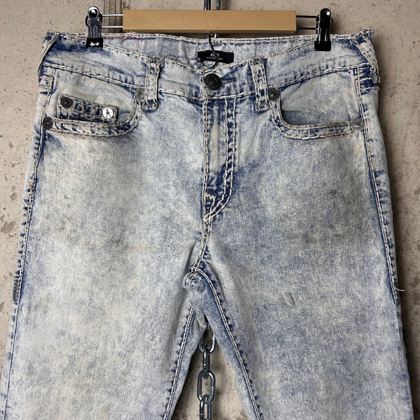 True Religion Ricky Relaxed Straight Fit Super T Acid Wash 36" Y2K Jeans
