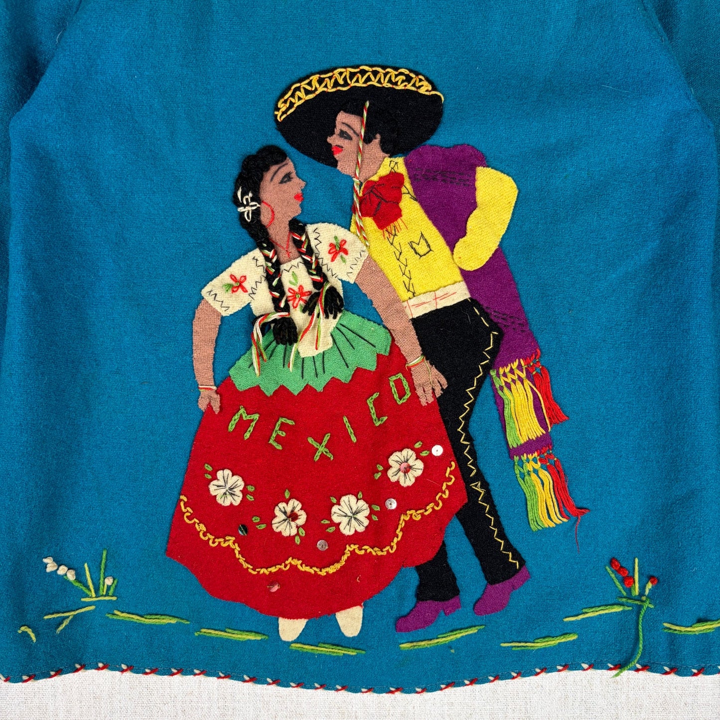Vintage 1940s Mexican Souvenir Jacket La Mexicana Wool Dancing Couple Size Small