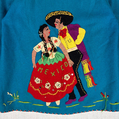 Vintage 1940s Mexican Souvenir Jacket La Mexicana Wool Dancing Couple Size Small