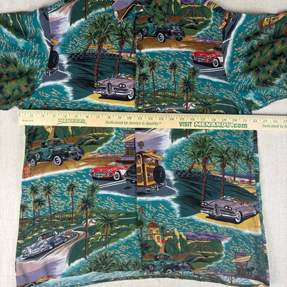 Vintage Reyn Spooner Rayon Antique Car Design Hawaiian Small Shirt