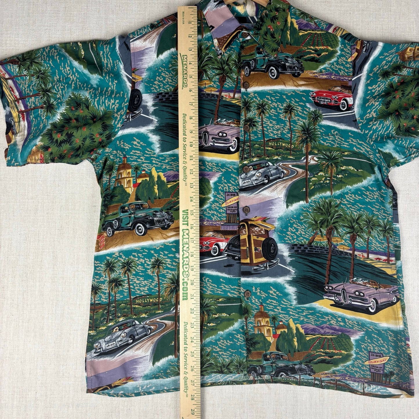 Vintage Reyn Spooner Rayon Antique Car Design Hawaiian Small Shirt