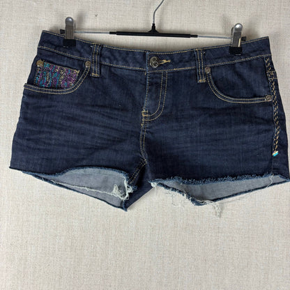 Coogi Rhinestone Y2K Studded Mini Jean Shorts Sz 11/12 Dark Wash