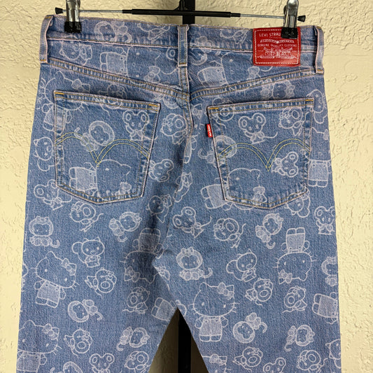 Hello Kitty Jeans Sanrio Levis 501 RARE Skinny Sz 29 AOP Denim Jeans