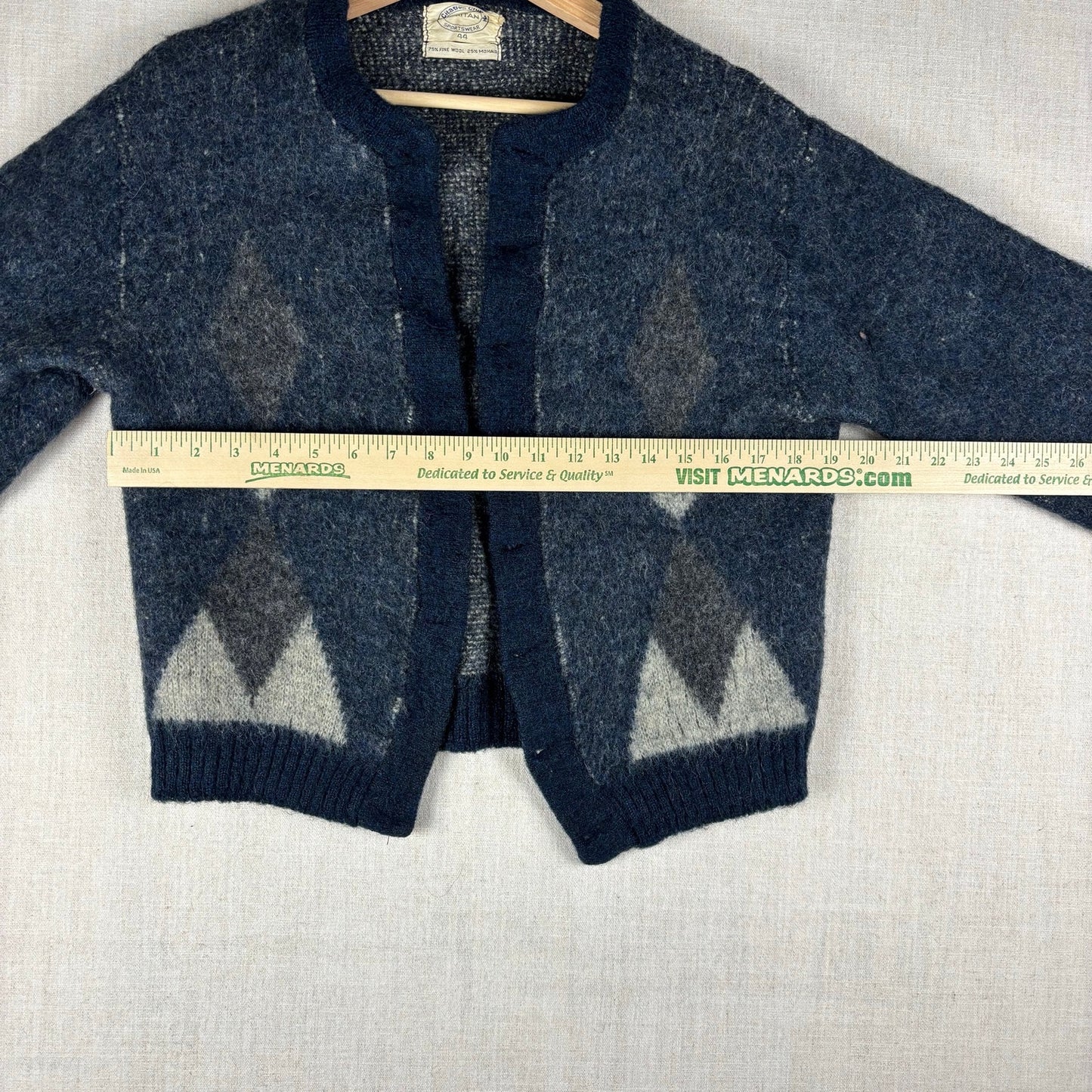 Vintage Mohair Wool 1960s Argyle Diamond Puritan Cardigan Size 44