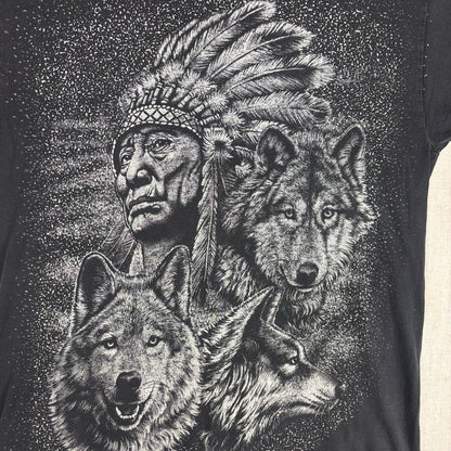Vintage Native American AOP Wolf Pack Large Shirt