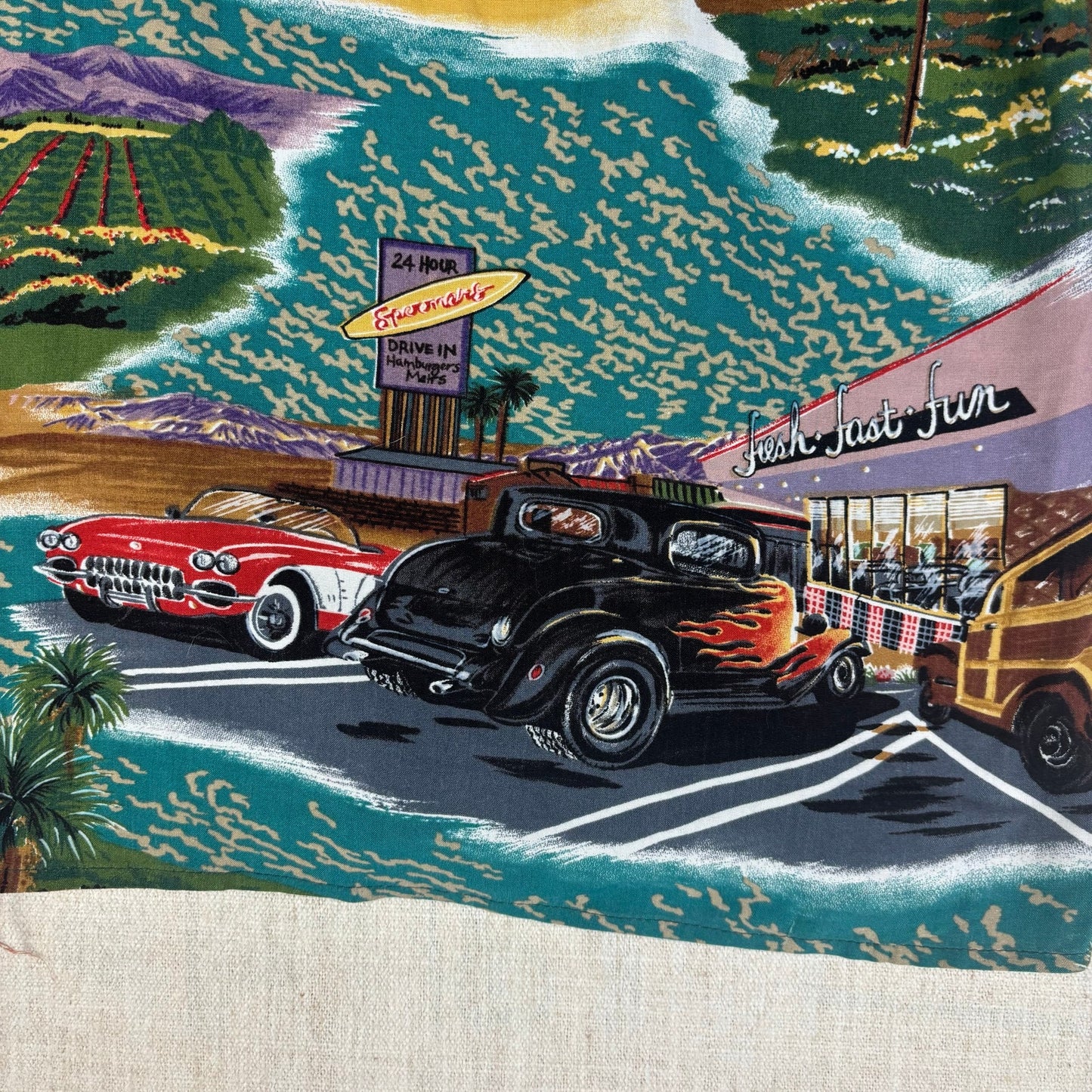 Vintage Reyn Spooner Rayon Antique Car Design Hawaiian Small Shirt