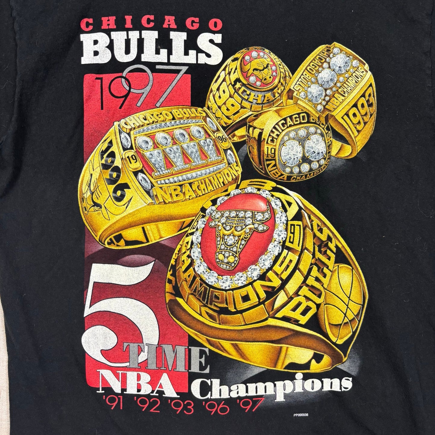 Chicago Bulls Championship Ring Jordan Tee Black Vintage 1997 L