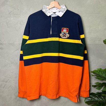 Polo Ralph Lauren RL 4 Color Block Striped Castle Lion Patch Large Rugby Shirt