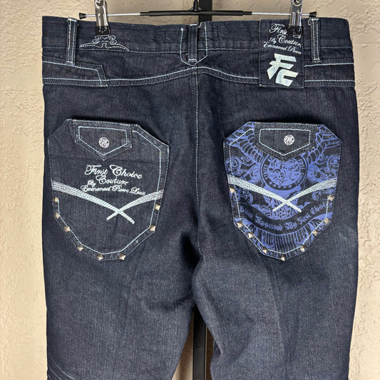 Y2K Baggy Dark Wash Skater Jeans First Choice Couture Sz 36 Denim Pants