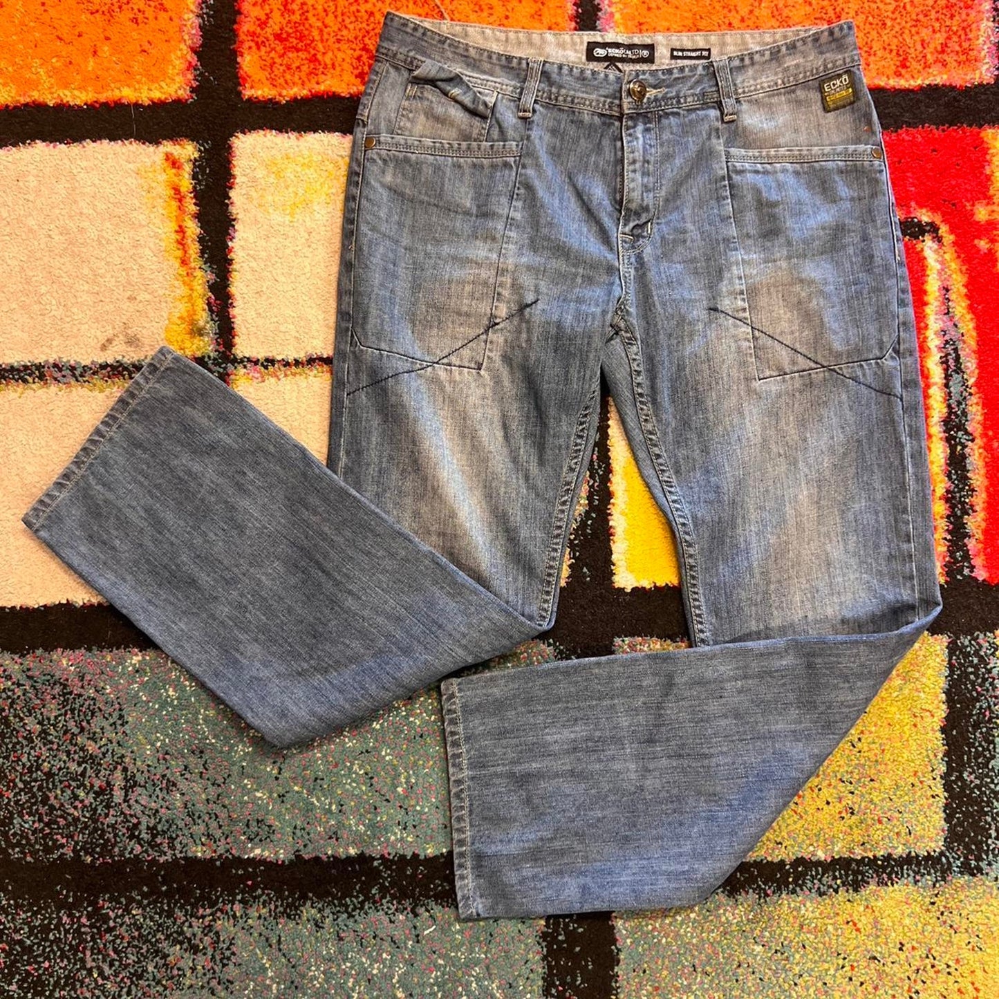 Ecko Unlimited Y2K Slim Straight Utility Sz36 Washed Denim Jeans