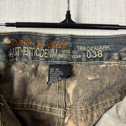 Denim and Rivets Abstract Acid Wash Distressed Sz 34 Cotton Jeans