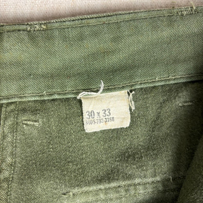Vintage 1960s Military OG 107 Sateen Baker Cotton Pants Trousers 30x33