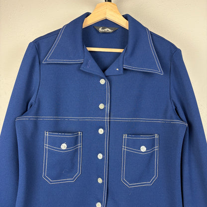 Vintage Disco 1970s Jack Winter Contrast Stitching Sz 18 Double Knit Button Up