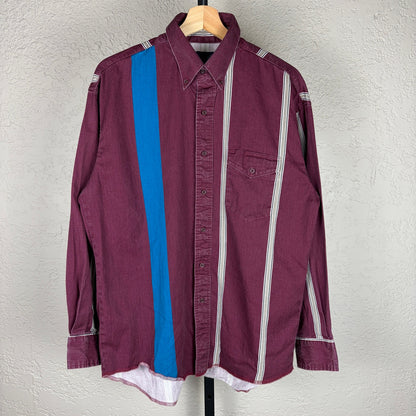 Wrangler Brushpopper Vintage 90s Bright Blue Stripe X-Long Tails Large Shirt
