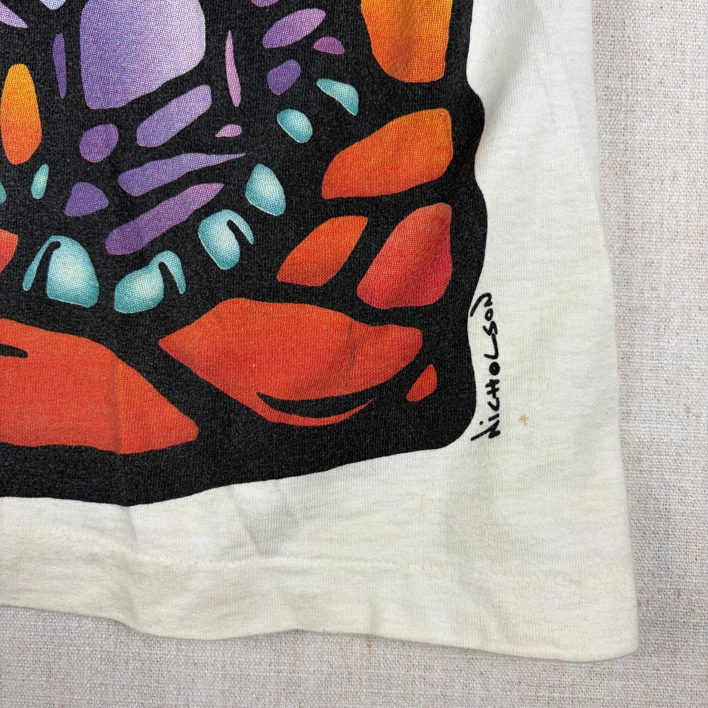 Vintage Liquid Blue Elephant Stained Glass 1993 Mosaic Art Tee XL Shirt