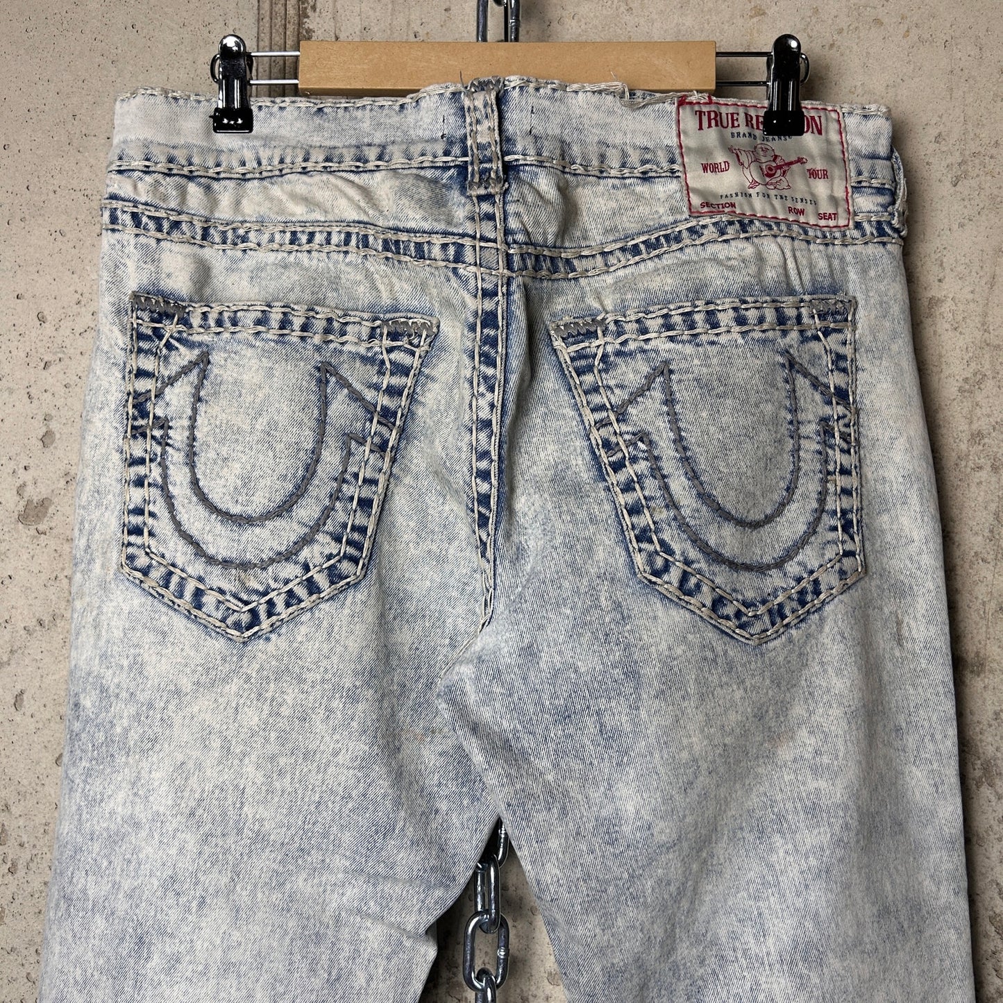 True Religion Ricky Relaxed Straight Fit Super T Acid Wash 36" Y2K Jeans