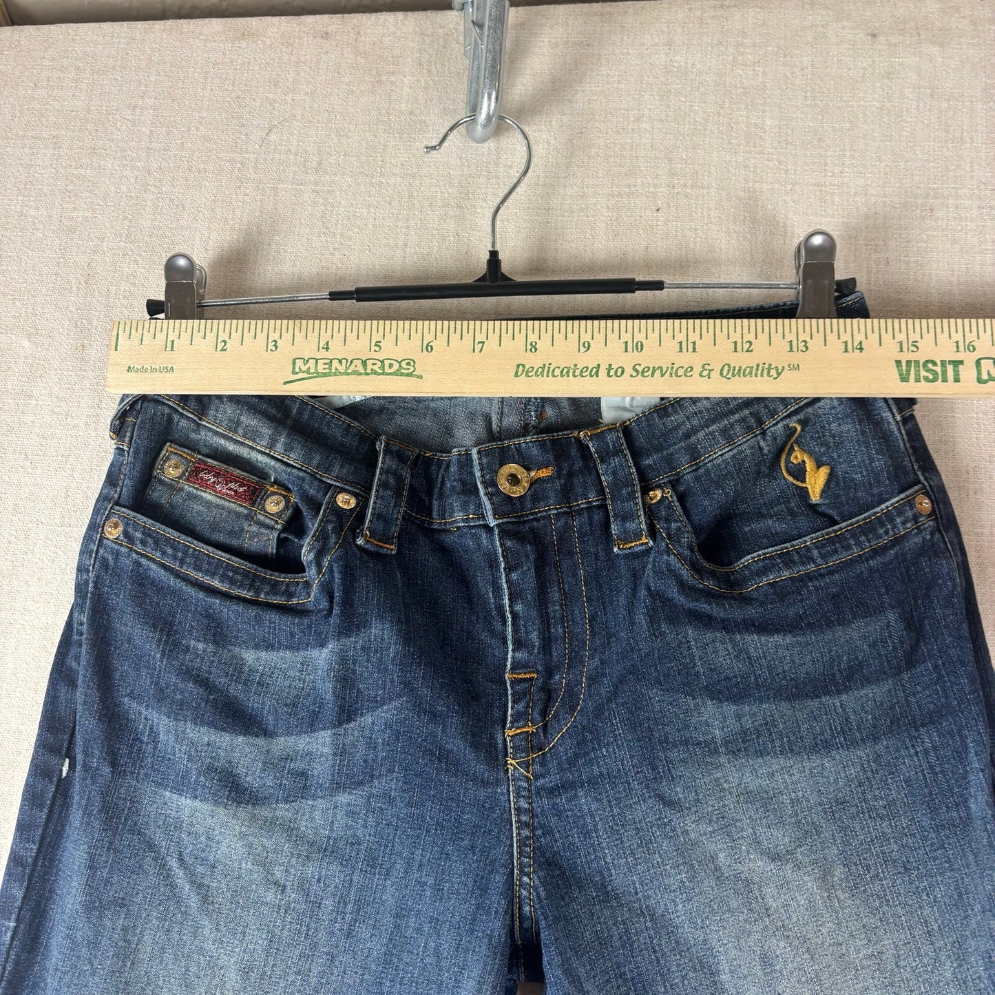 Baby Phat Y2K Flared Embroidered Big Cat Dark Wash Sz 9 Jeans