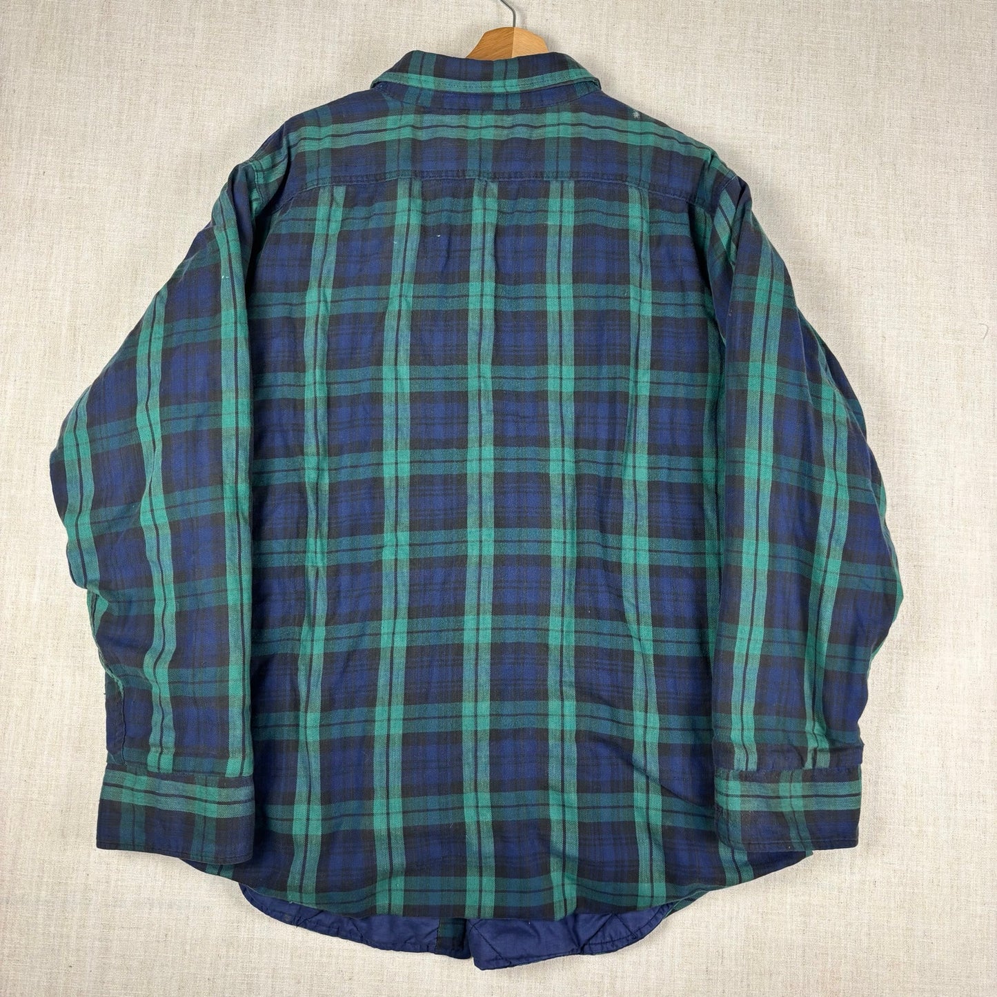 Vintage LL Bean Green Plaid Thinsulate Quilted Distressed Flannel XXL Jacket