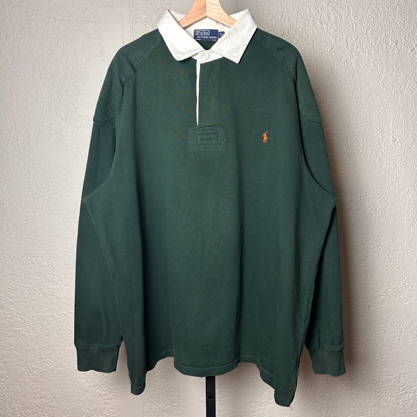 Polo Ralph Lauren Rugby Polo Forest Green 2XL Tall Elbow Patch Longsleeve Shirt