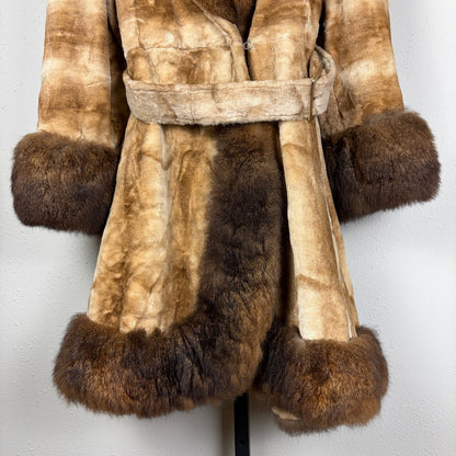 VTG 1970s Penny Lane Greg Originals Fur Lined Orange Satin Med/Lrg Princess Coat