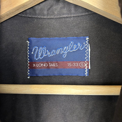 Wrangler X-Long Tails Vintage 90s Black Pearl Snap Small Button Down Shirt