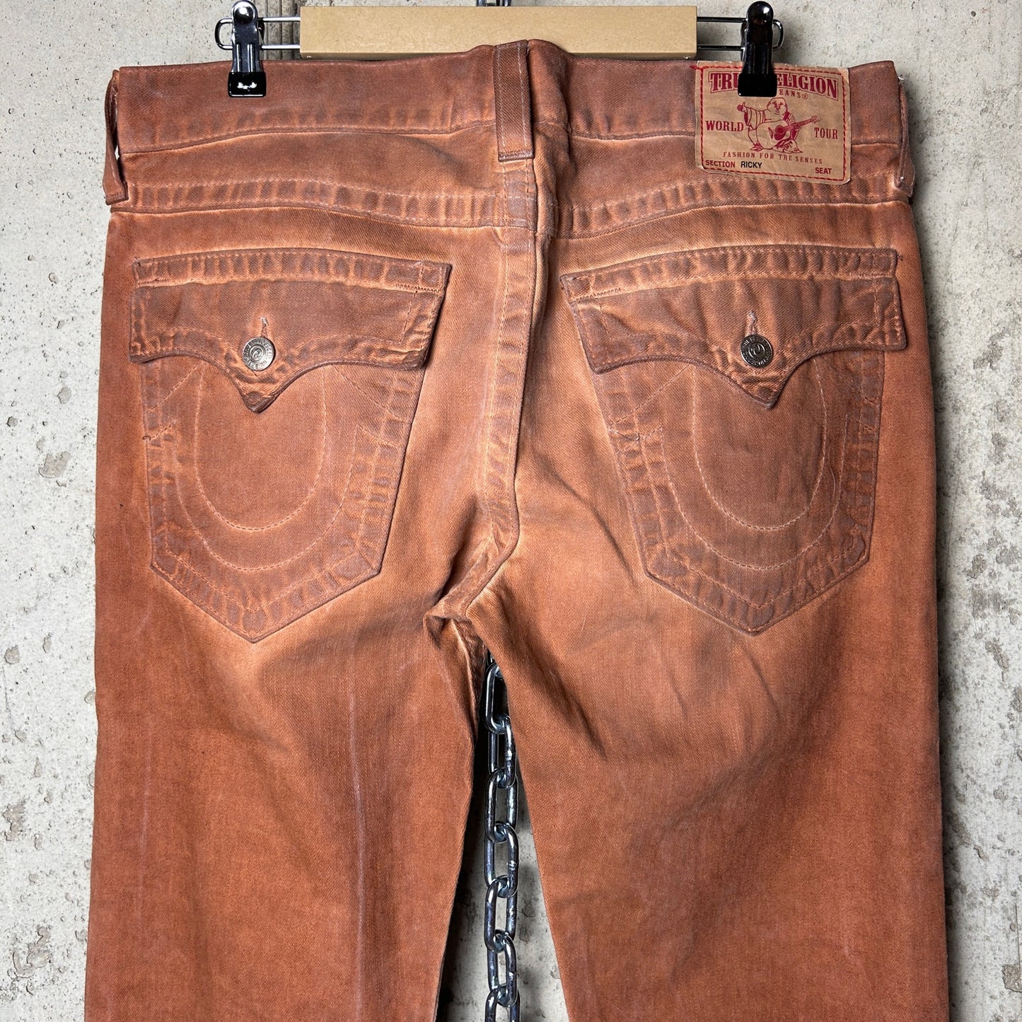 True Religion Vintage Rusty Orange Ricky Straight Fit Cotton 36" Y2K Jeans