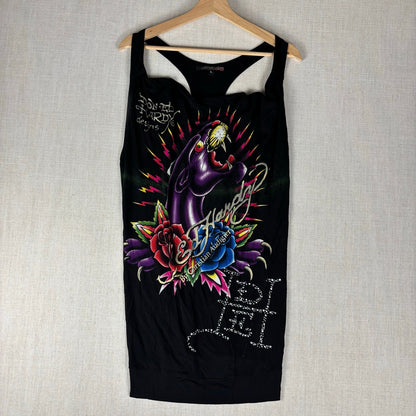 Ed Hardy Y2K Christian Audigier NWT Panther Rhinestone Viscose Large Mini Dress