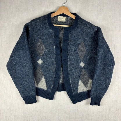 Vintage Mohair Wool 1960s Argyle Diamond Puritan Cardigan Size 44