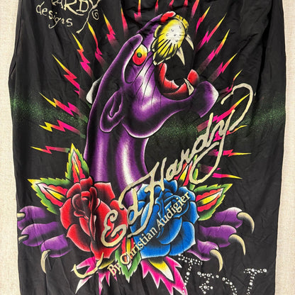 Ed Hardy Y2K Christian Audigier NWT Panther Rhinestone Viscose Large Mini Dress