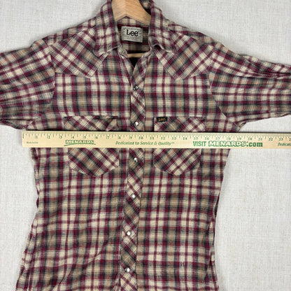Vintage Lee Western Pearl Snap 70s Extra Long Tail Medium Distressed Plaid Shirt