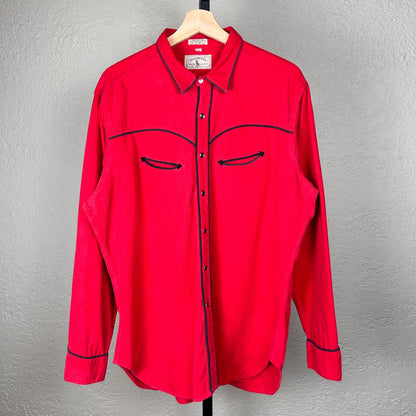 Polo Western Ralph Lauren 1980s Cowboy Pearl Snap Red Cotton XL Button Up Shirt